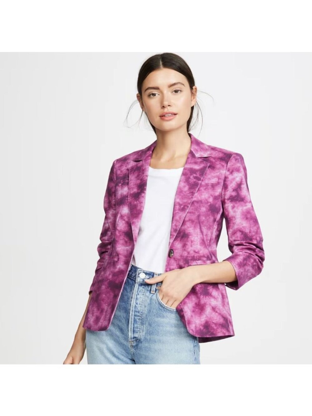 Cinq à Sept Pink Tie Dye Khloe Blazer Ruched 3/4 Sleeve Jacket 4